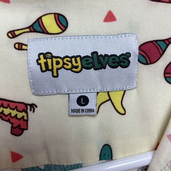 Tipsy Elves Cantina Captain Shirt Mens L Southwest Pinata Cactus AOP Party Cinco - Picture 4 of 9